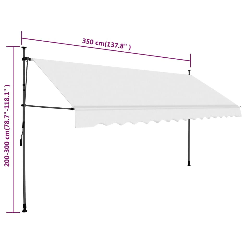 Manuell uttrekkbar markise med LED 350 cm kremhvit