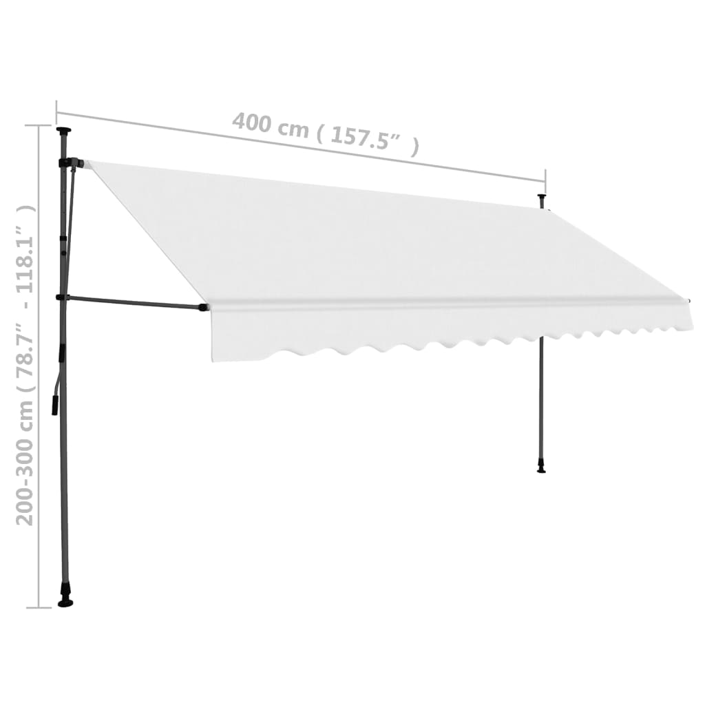 Manuell uttrekkbar markise med LED 400 cm kremhvit