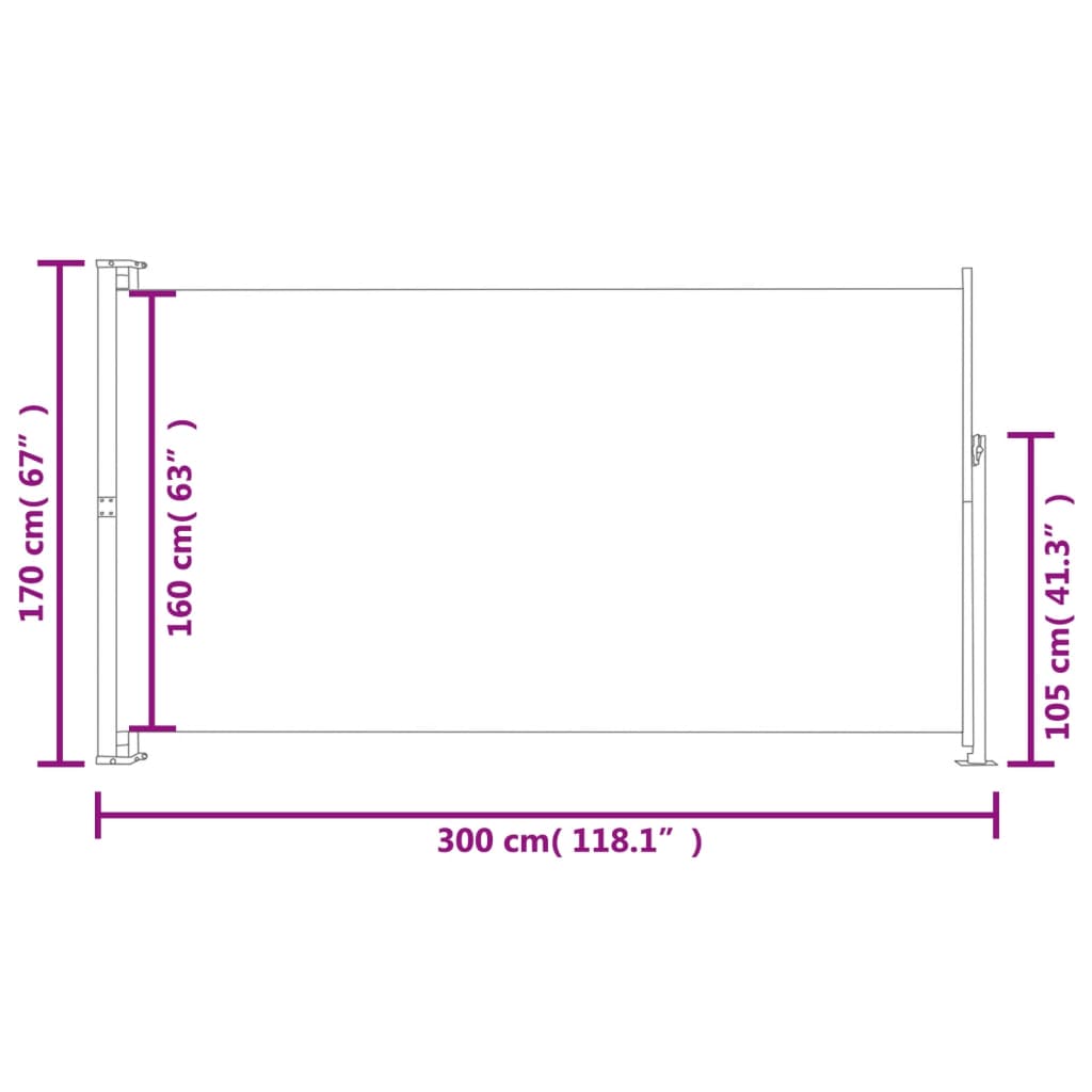 Uttrekkbar sidemarkise 170x300 cm kremhvit