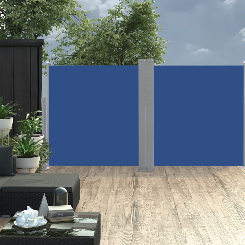Uttrekkbar sidemarkise 100x600 cm blå