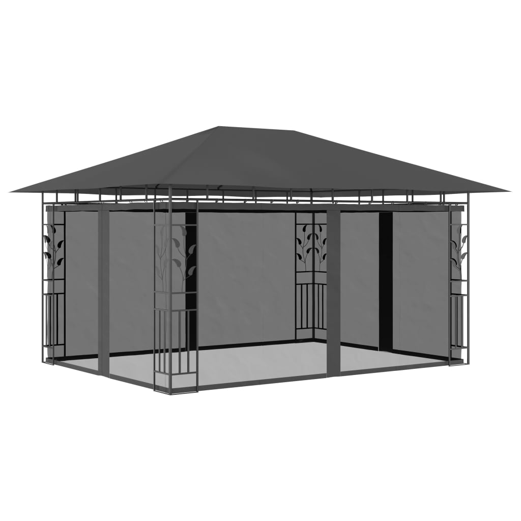 Paviljong med myggnett 4x3x2,73 m antrasitt 180 g/m²