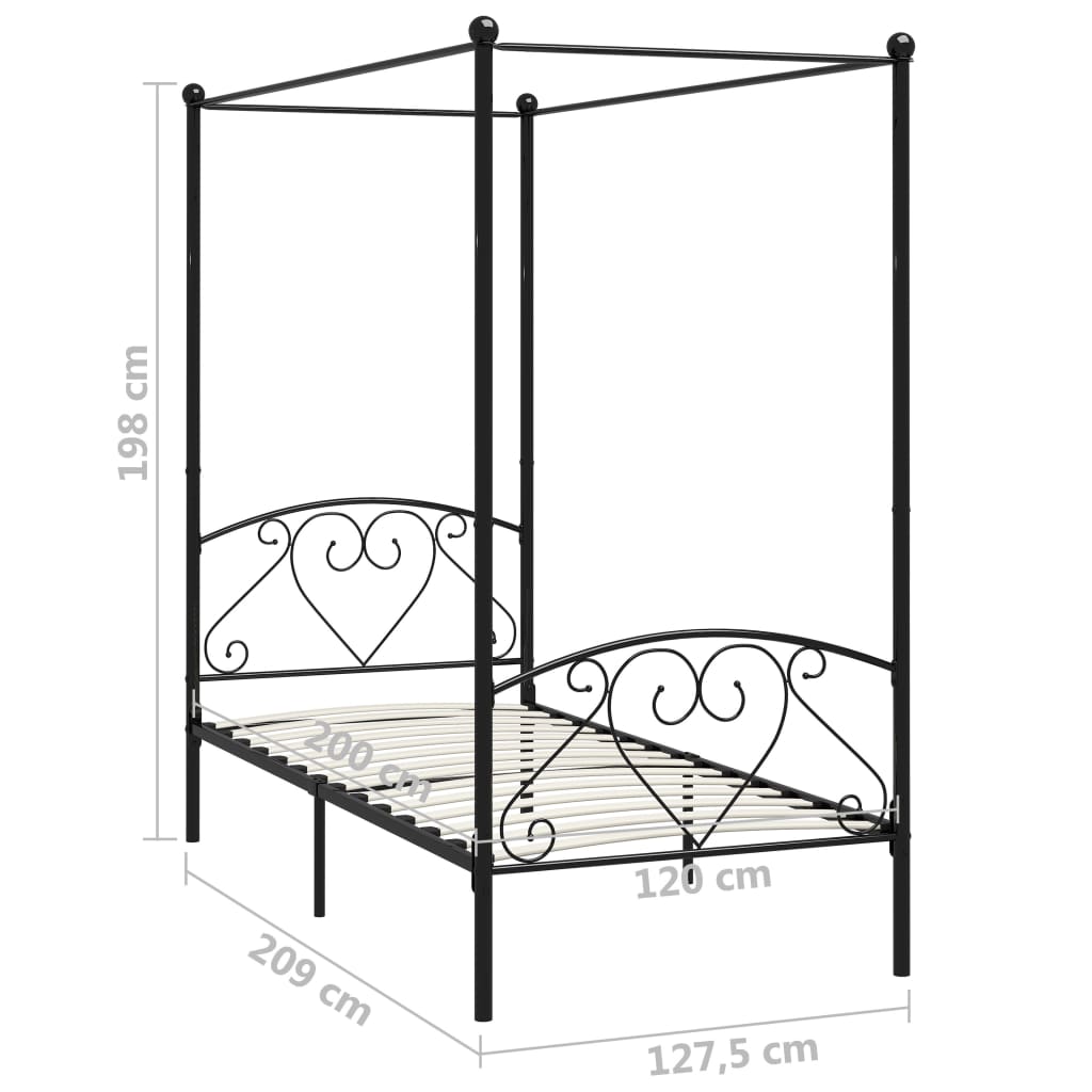 Himmelsengeramme svart metall 120x200 cm