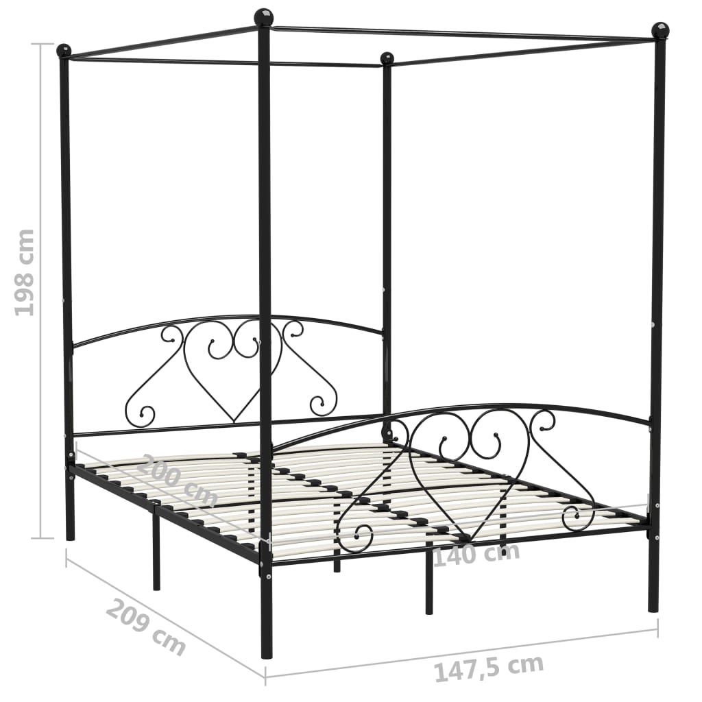 Himmelsengeramme svart metall 140x200 cm