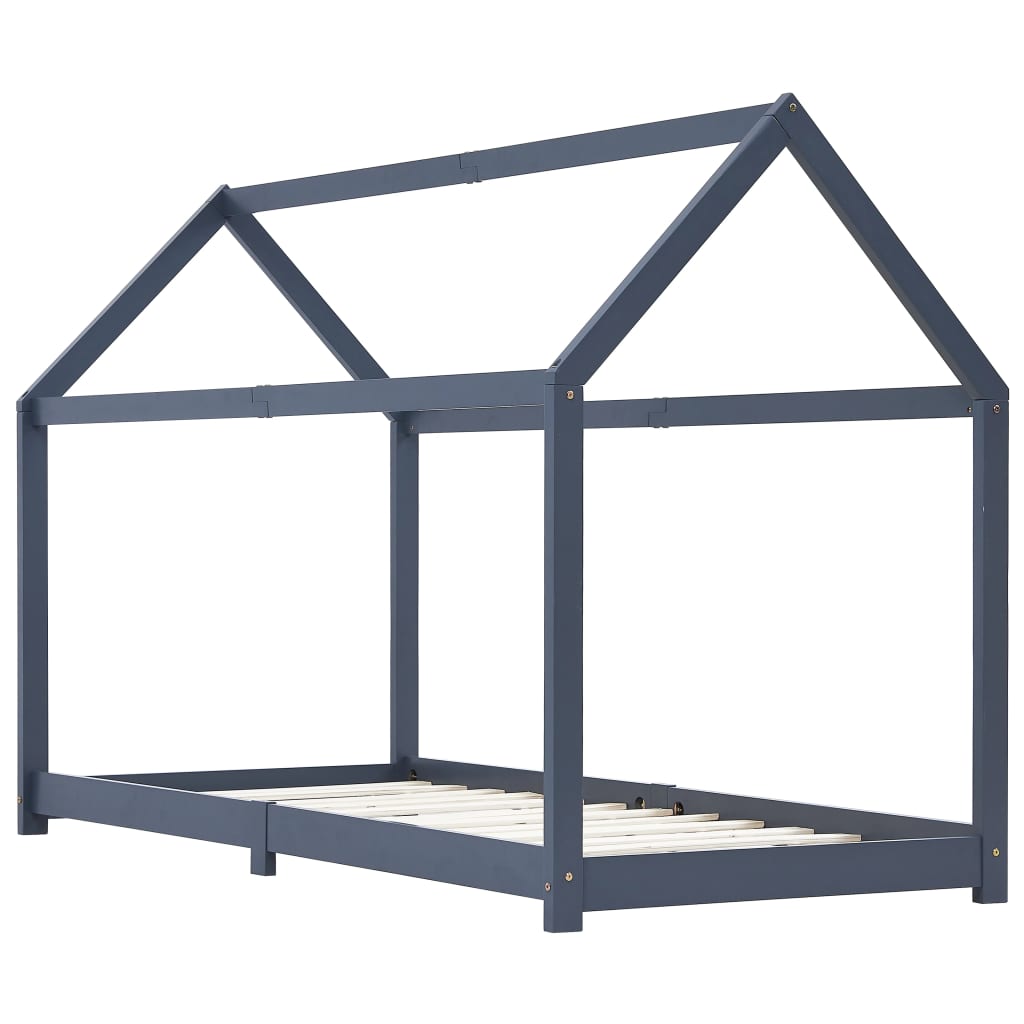 Sengeramme for barn heltre furu grå 90x200 cm