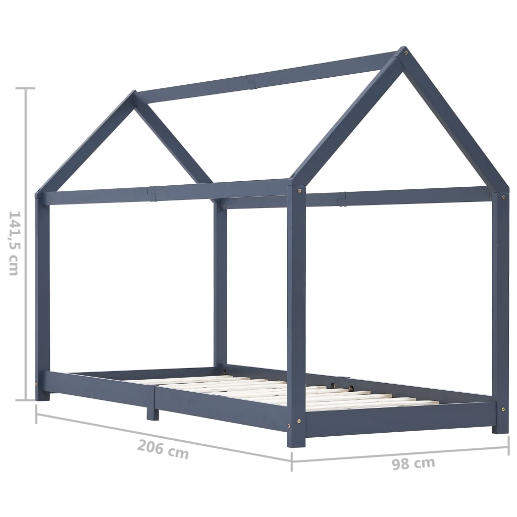 Sengeramme for barn heltre furu grå 90x200 cm