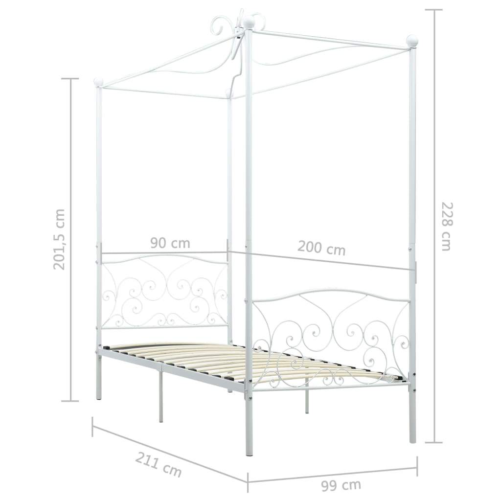 Himmelsengeramme hvit metall 90x200 cm