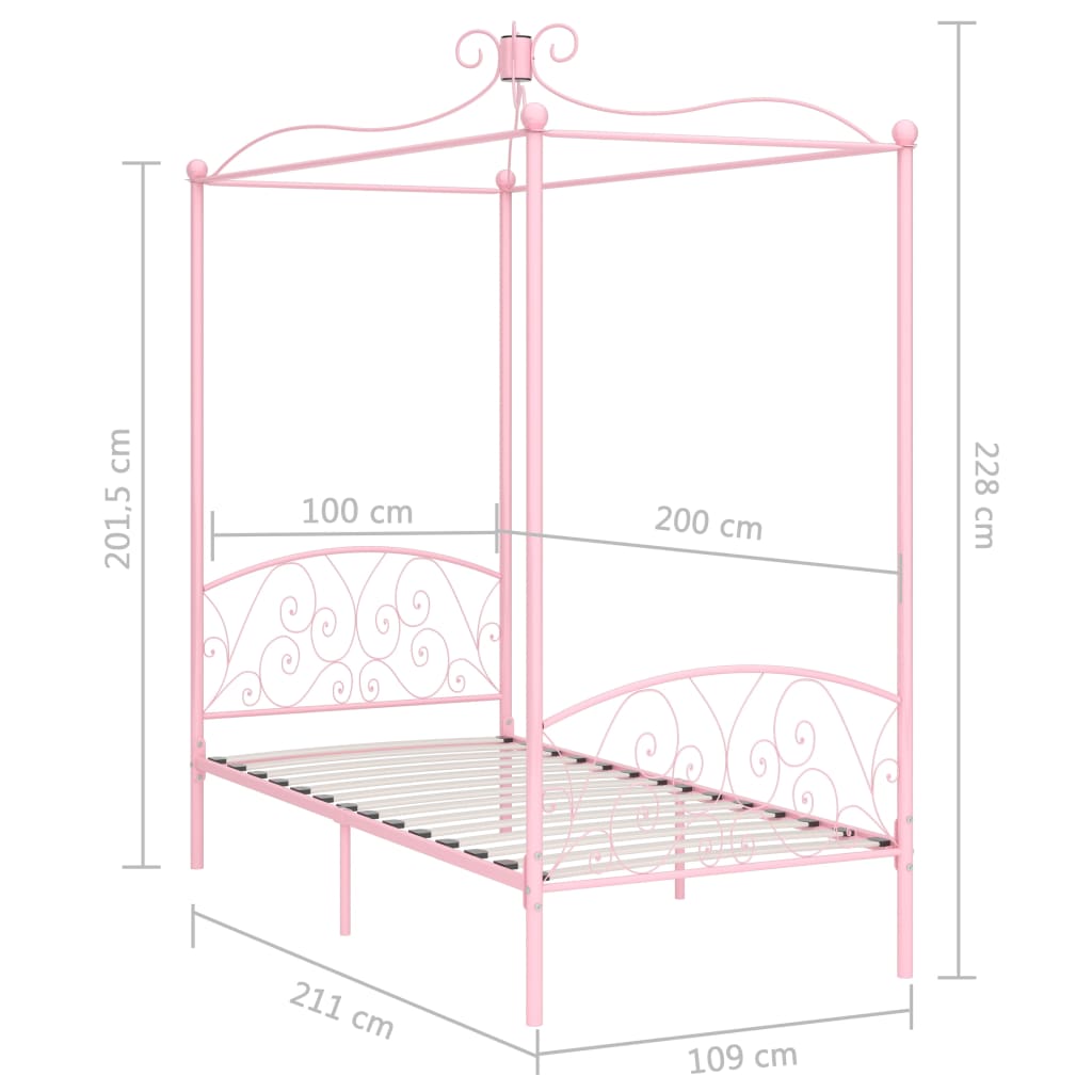 Himmelsengeramme rosa metall 100x200 cm
