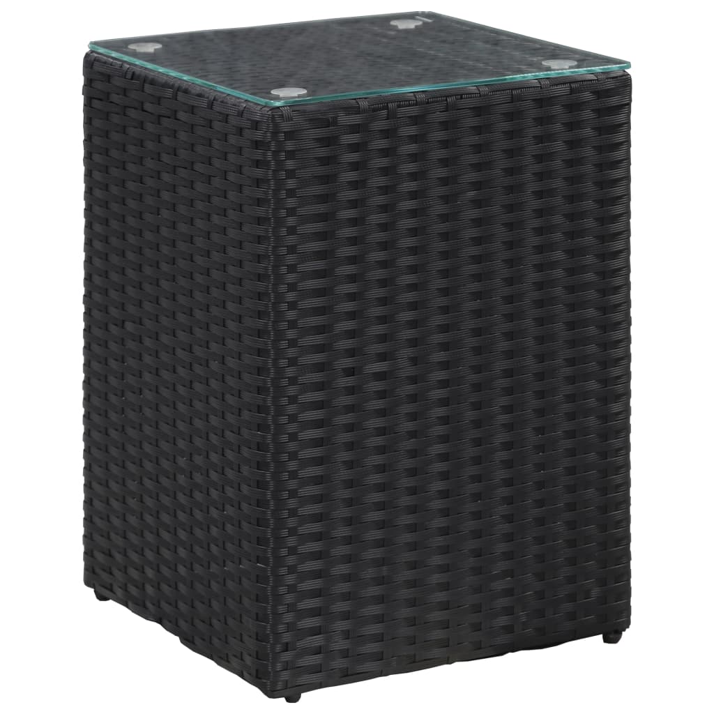 Sidebord 3 stk med glass topp svart polyrotting