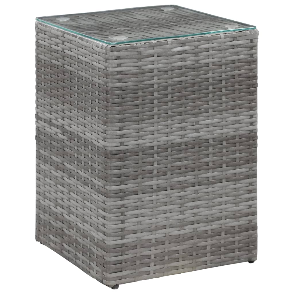 Sidebord 3 stk med glass topp grå polyrotting