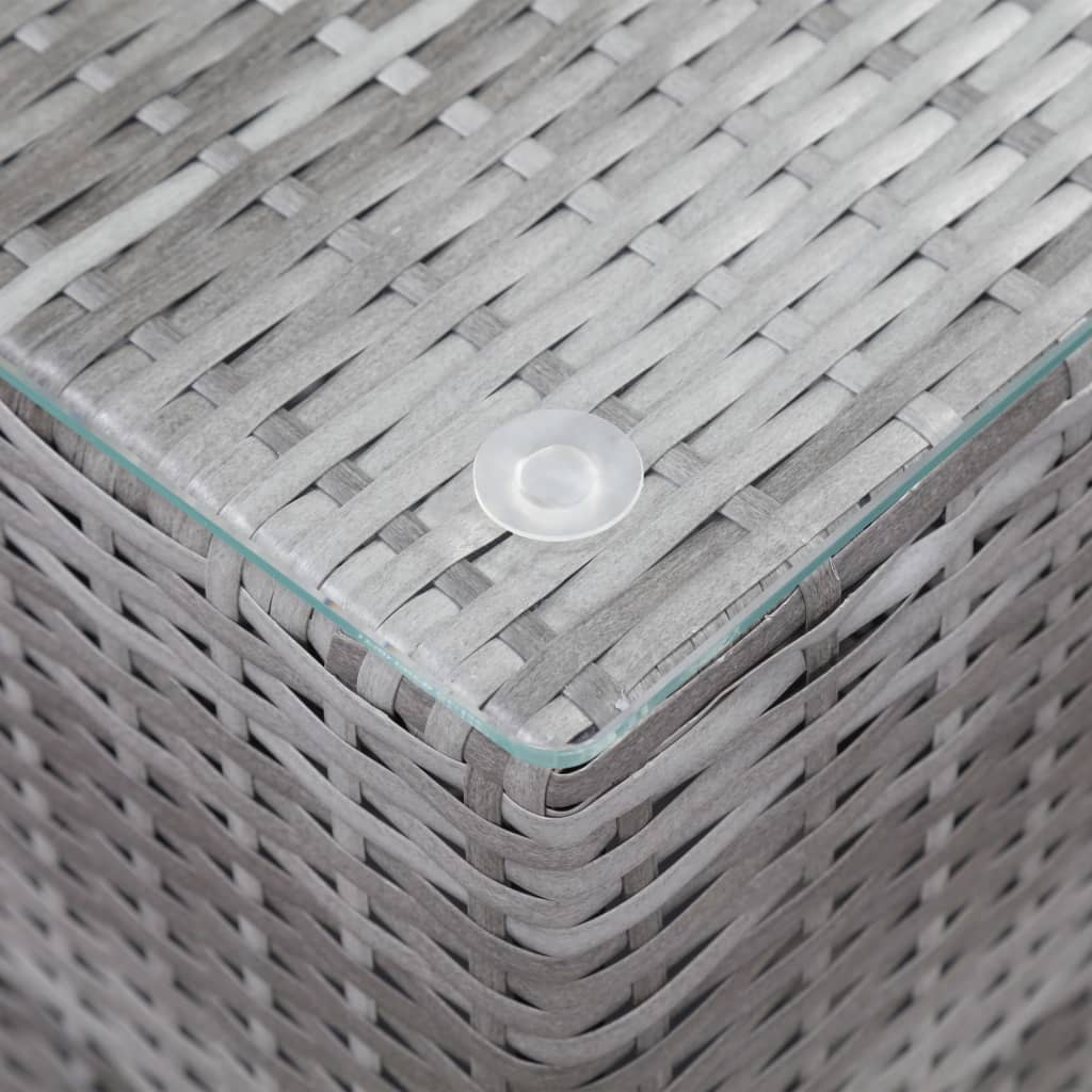 Sidebord 3 stk med glass topp grå polyrotting