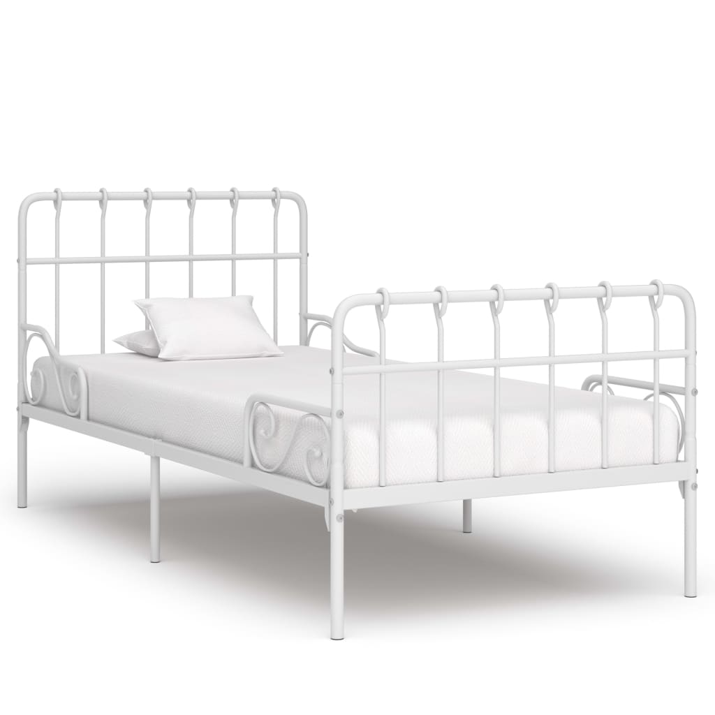 Sengeramme med spilebase hvit metall 90x200 cm
