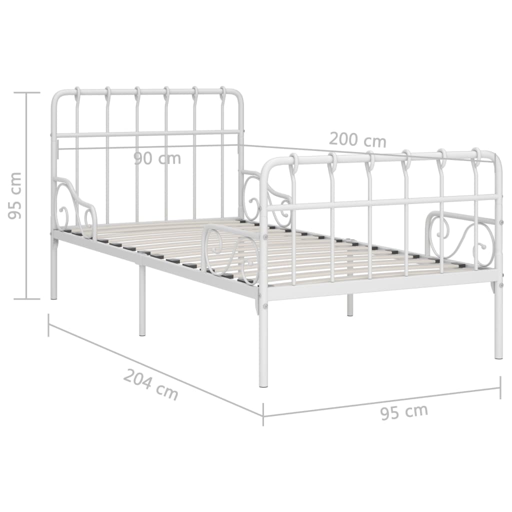 Sengeramme med spilebase hvit metall 90x200 cm