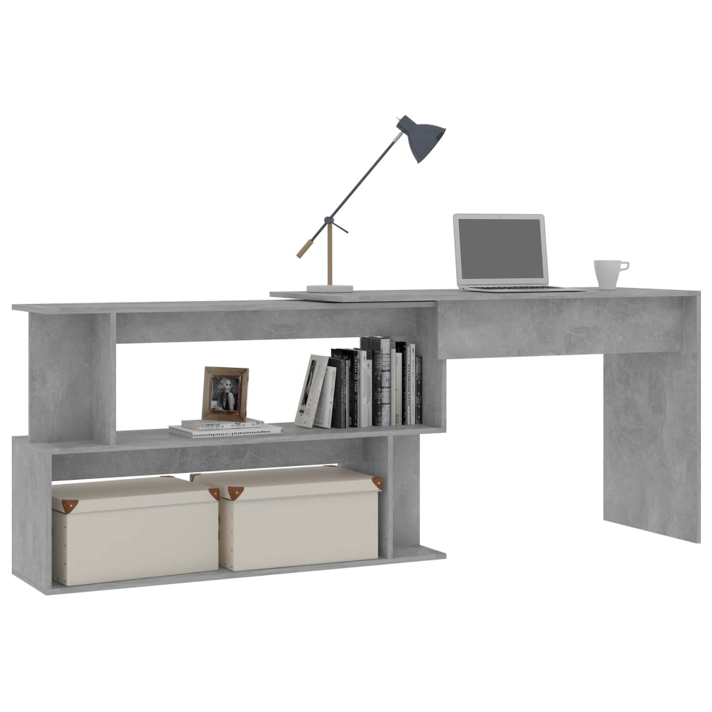 Skrivebord for hjørne betonggrå 200x50x76 cm konstruert tre