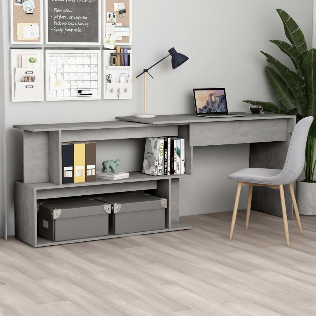 Skrivebord for hjørne betonggrå 200x50x76 cm konstruert tre