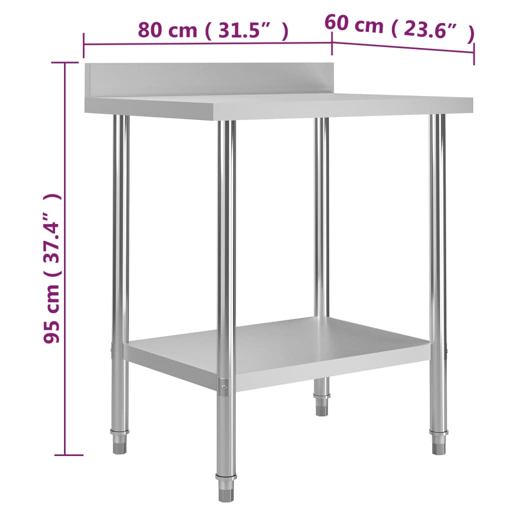 Arbeidsbord for kjøkken med bakplater 80x60x93 rustfritt stål