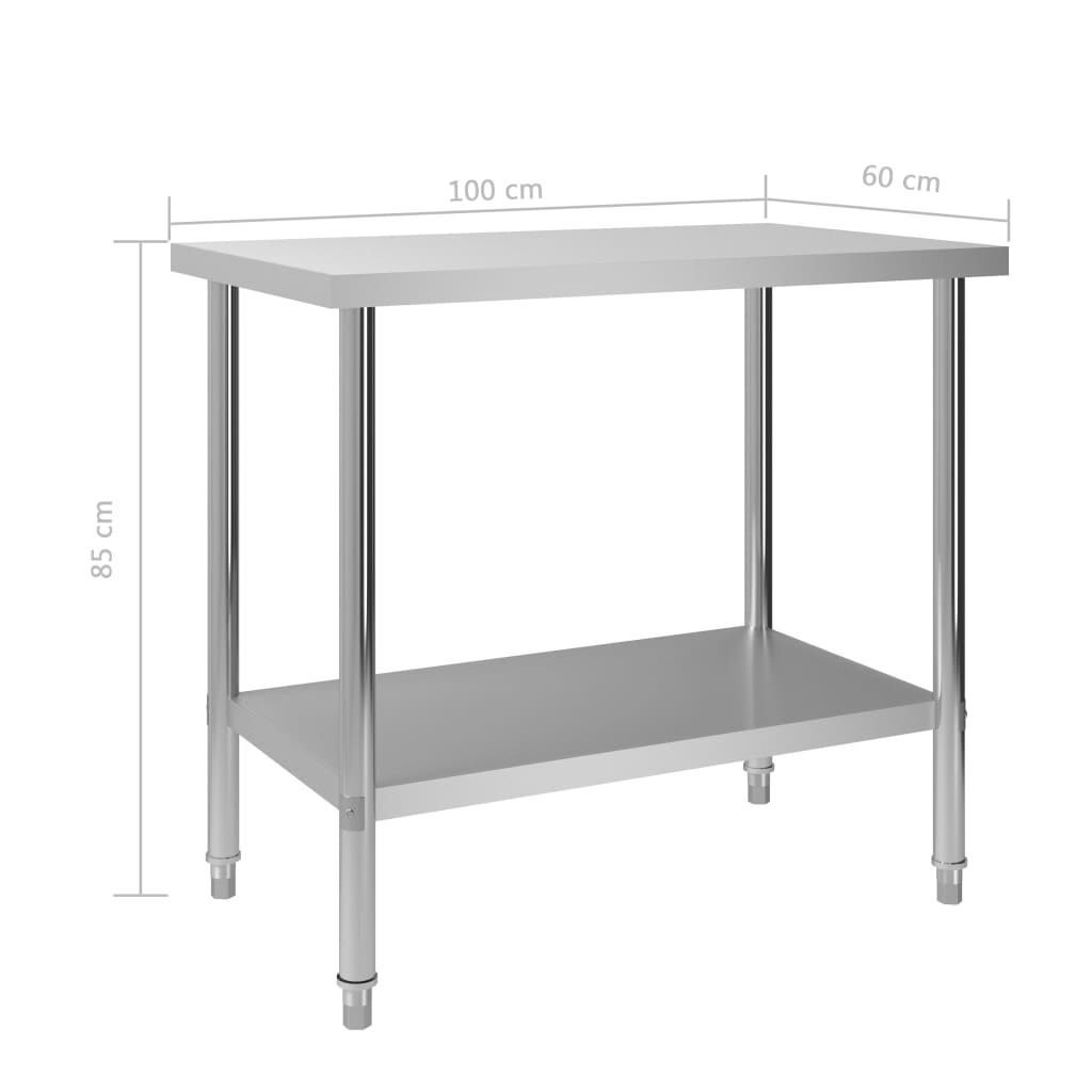 Arbeidsbord for kjøkken 100x60x85 cm rustfritt stål