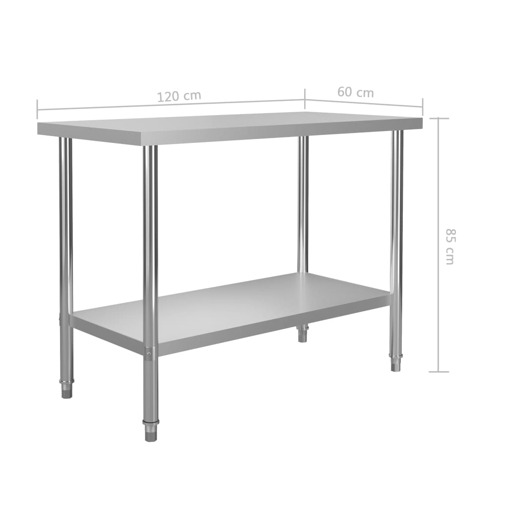 Arbeidsbord for kjøkken 120x60x85 cm rustfritt stål