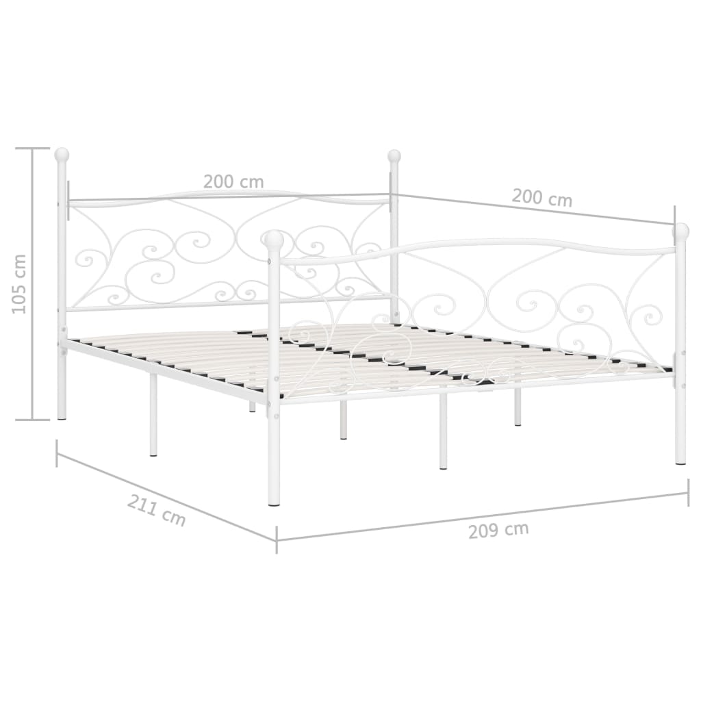 Sengeramme med spilebase hvit metall 200x200 cm