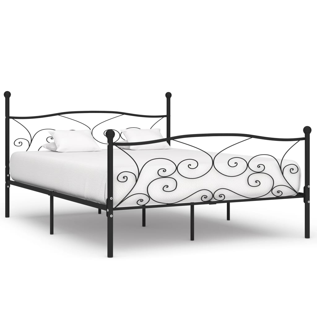 Sengeramme med spilebase svart metall 200x200 cm