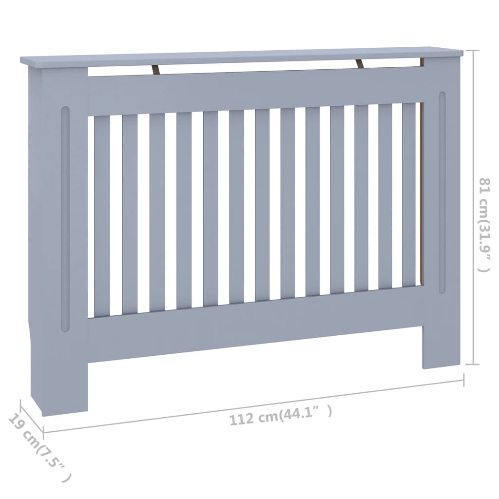 Radiatordeksel grå 112x19x81,5 cm konstruert tre