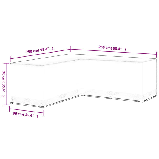 Hagemøbeltrekk L-formet 12 majler 250x250x90 cm