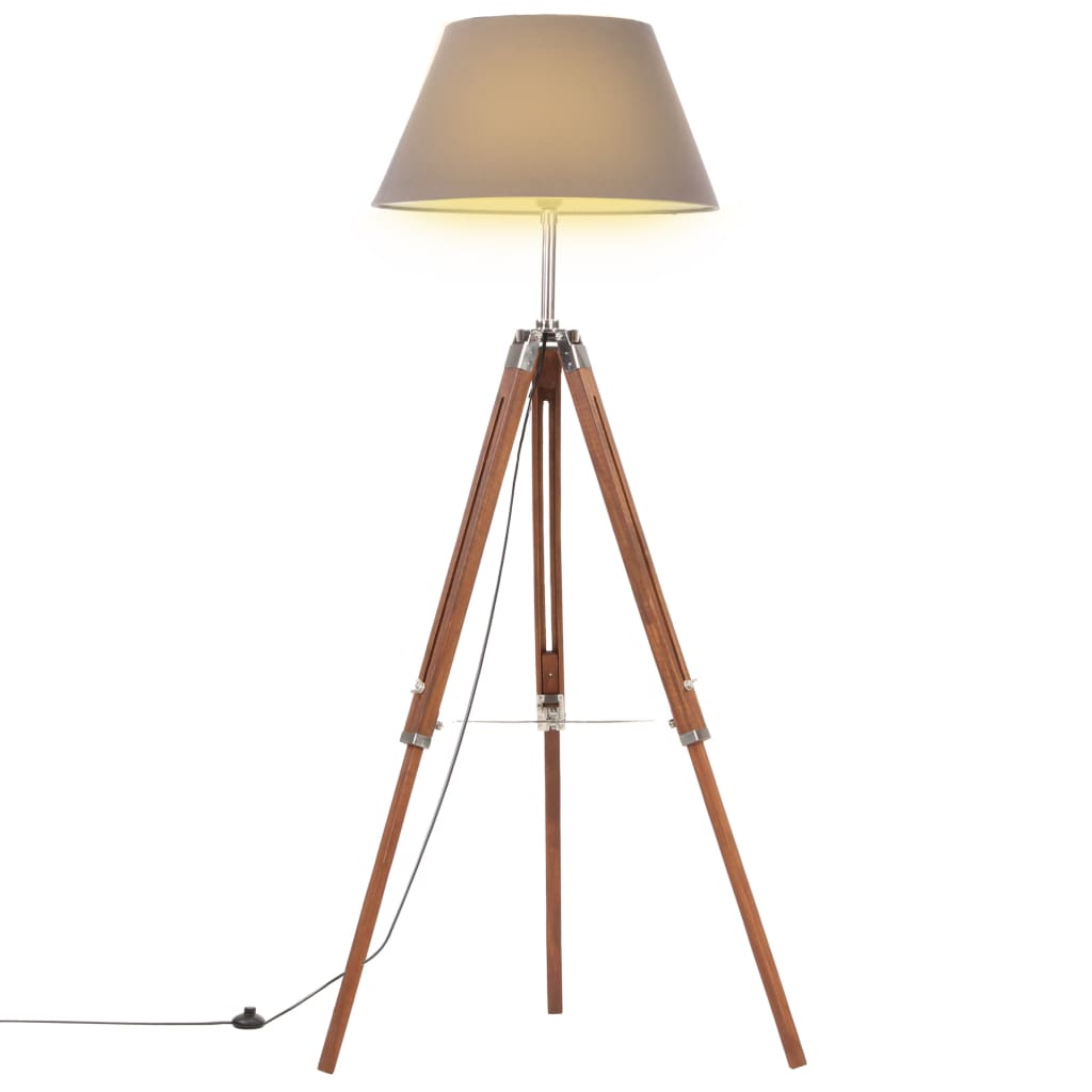 Gulvlampe med stativ honningbrun og grå heltre teak 141 cm