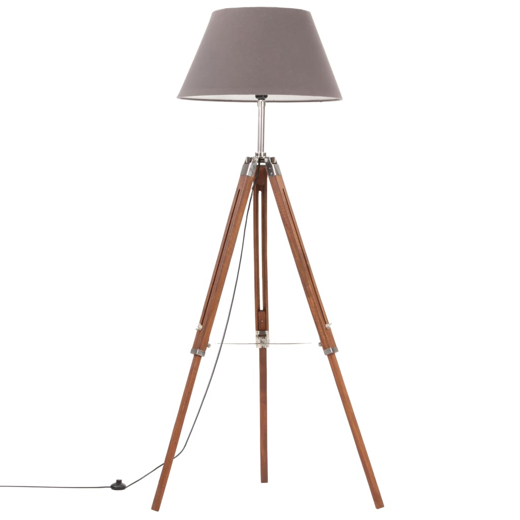 Gulvlampe med stativ honningbrun og grå heltre teak 141 cm