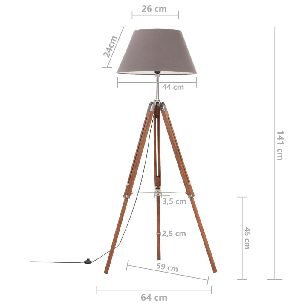 Gulvlampe med stativ honningbrun og grå heltre teak 141 cm