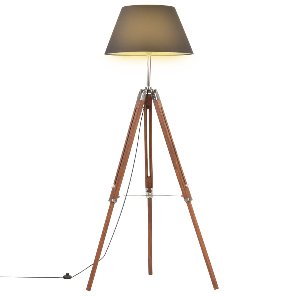 Gulvlampe med stativ honningbrun og svart heltre teak 141 cm