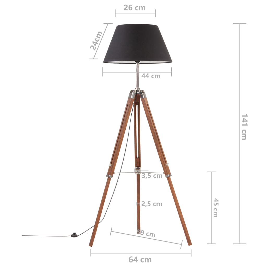 Gulvlampe med stativ honningbrun og svart heltre teak 141 cm