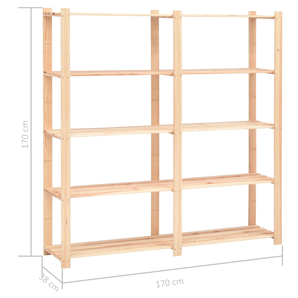 Lagringshyller 5 etasjer 2 stk 170x38x170 heltre furu 500kg