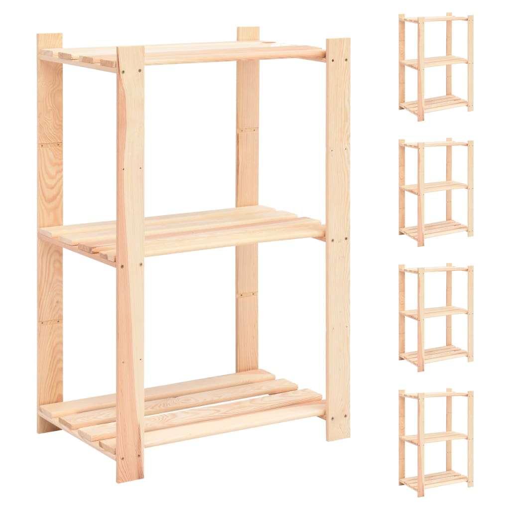 Lagringshyller 3 etasjer 5 stk 60x38x90cm heltre furu 150kg