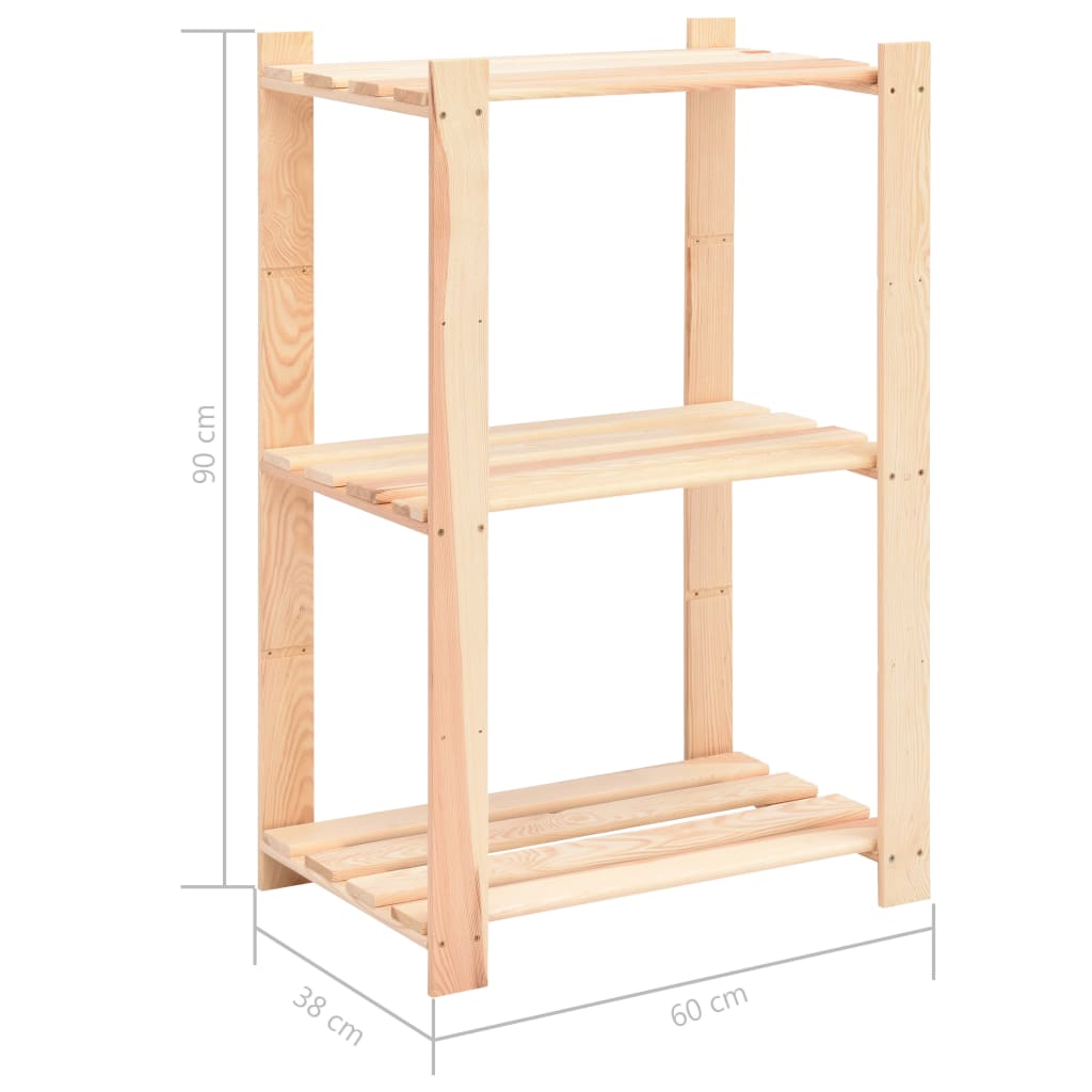 Lagringshyller 3 etasjer 5 stk 60x38x90cm heltre furu 150kg