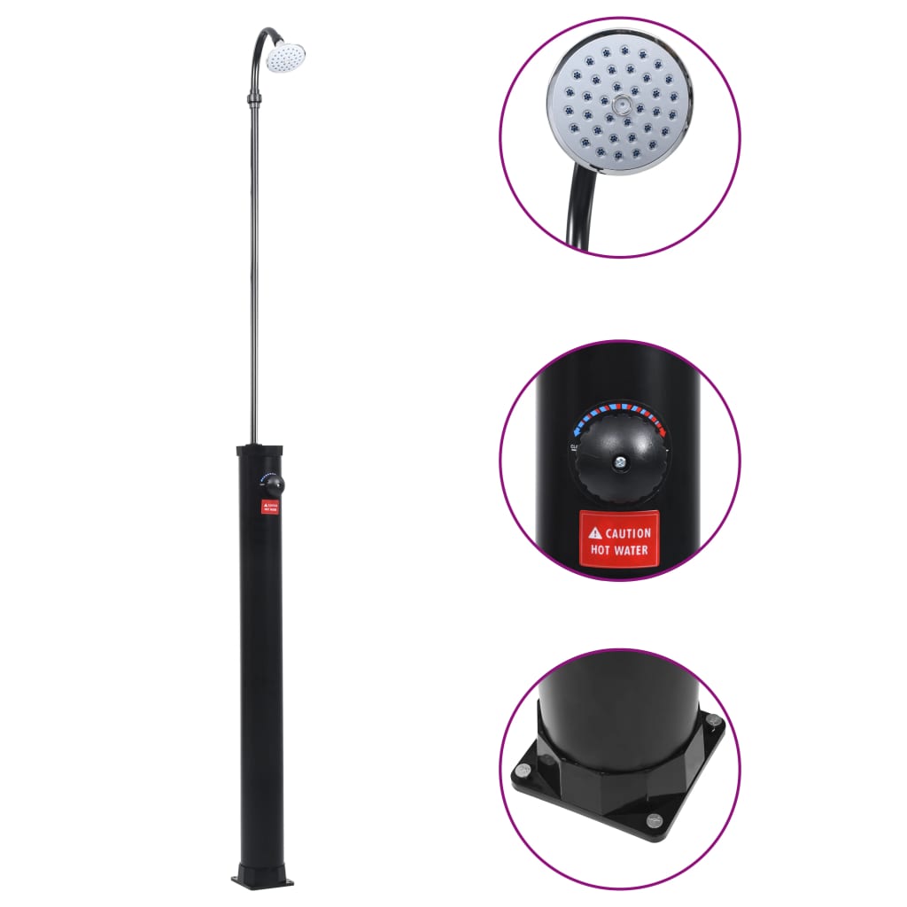 Soloppvarmet hagedusj svart 215 cm 8 L