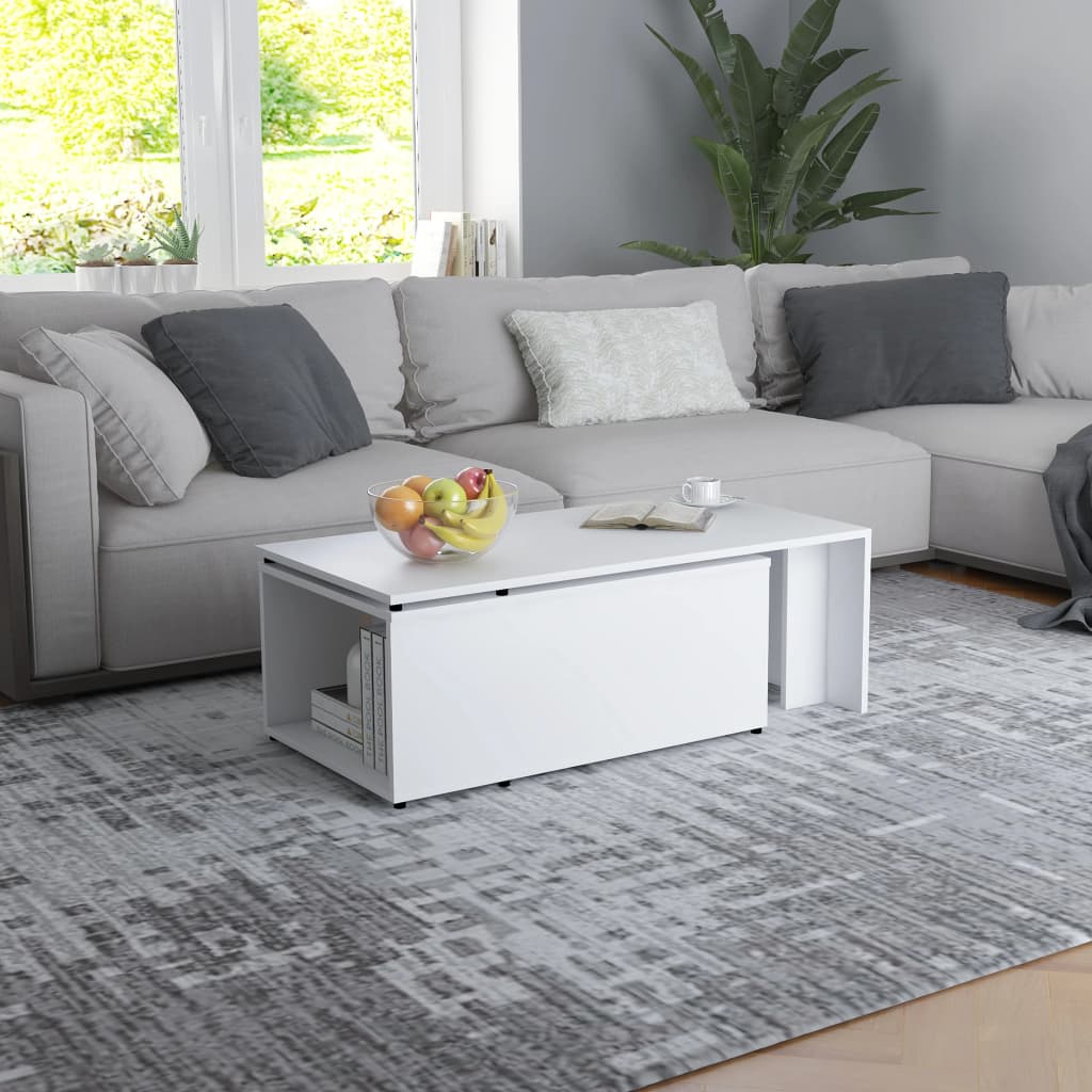 Salongbord hvit 150x50x35 cm konstruert tre