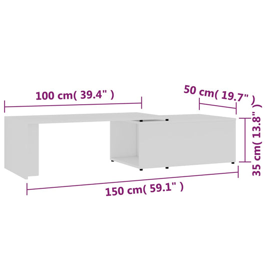 Salongbord hvit 150x50x35 cm konstruert tre