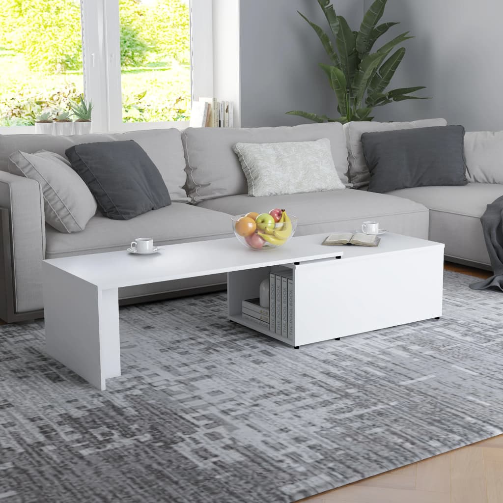 Salongbord hvit 150x50x35 cm konstruert tre