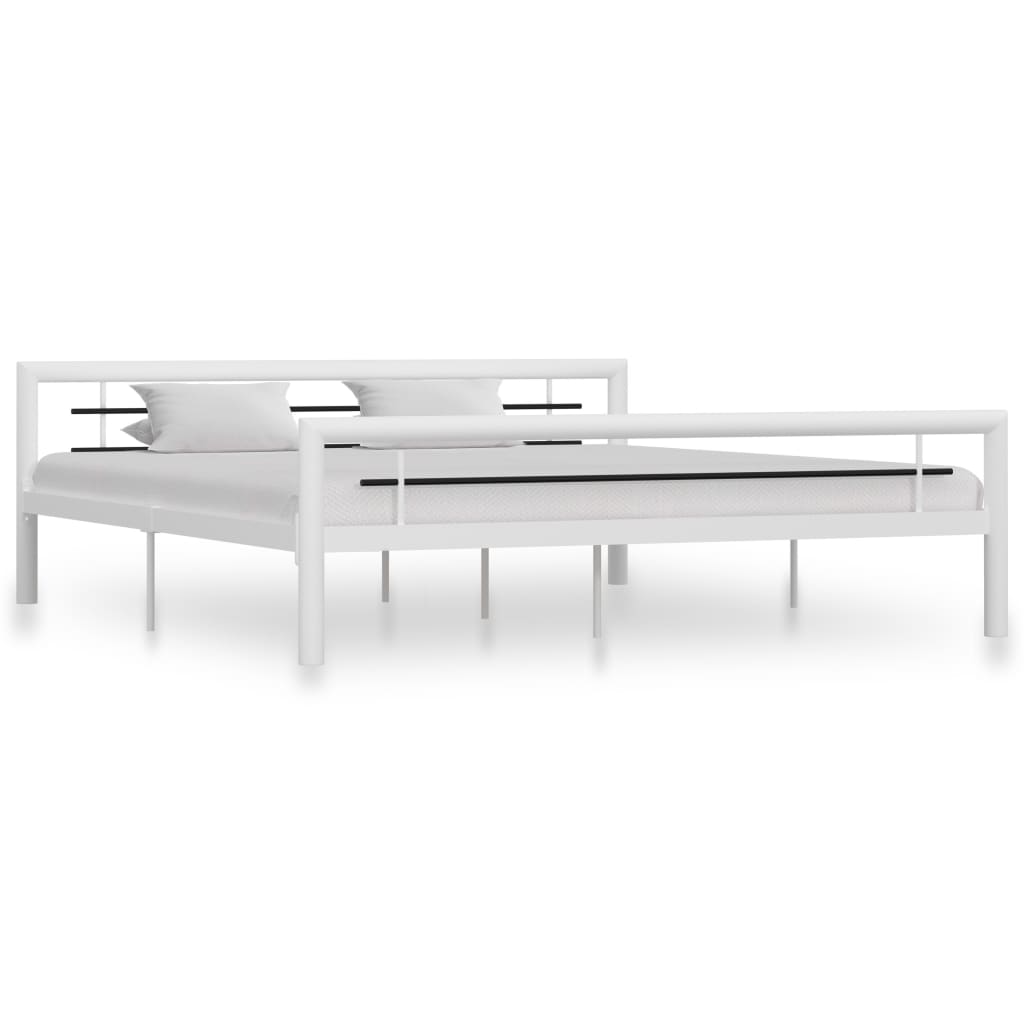Sengeramme hvit og svart metall 180x200 cm
