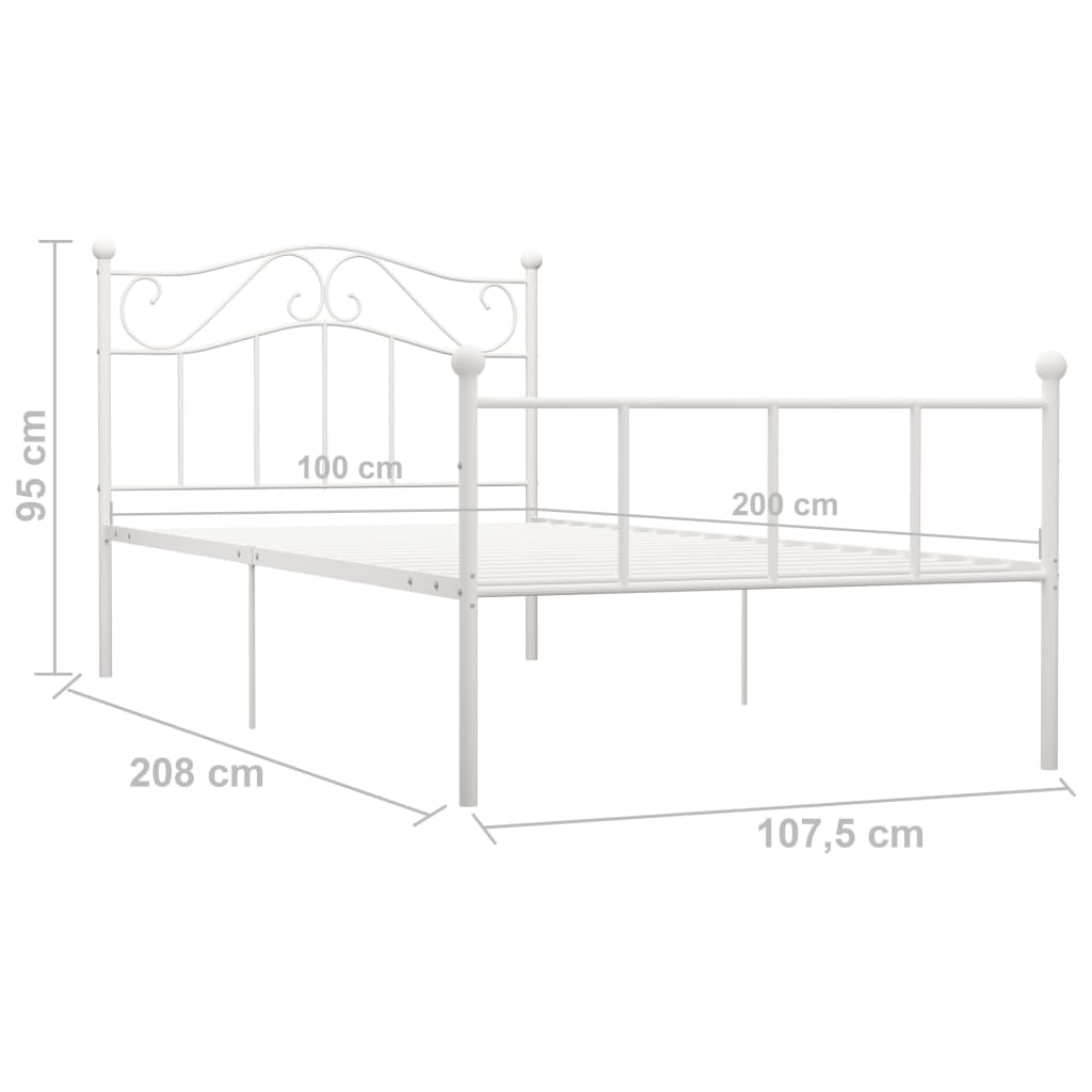 Sengeramme hvit metall 100x200 cm