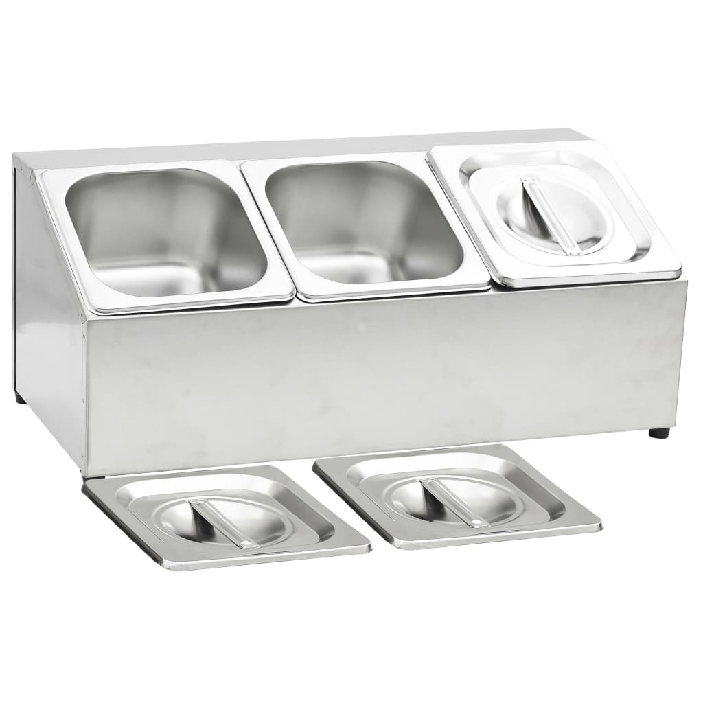 GN-beholder med 3 GN 1/6 beholdere rustfritt stål