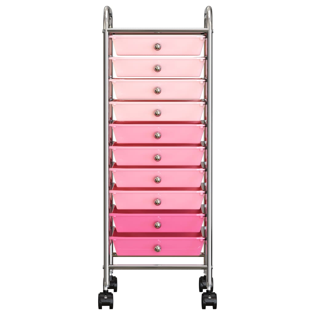Oppbevaringsvogn 10 skuffer plast ombre rosa