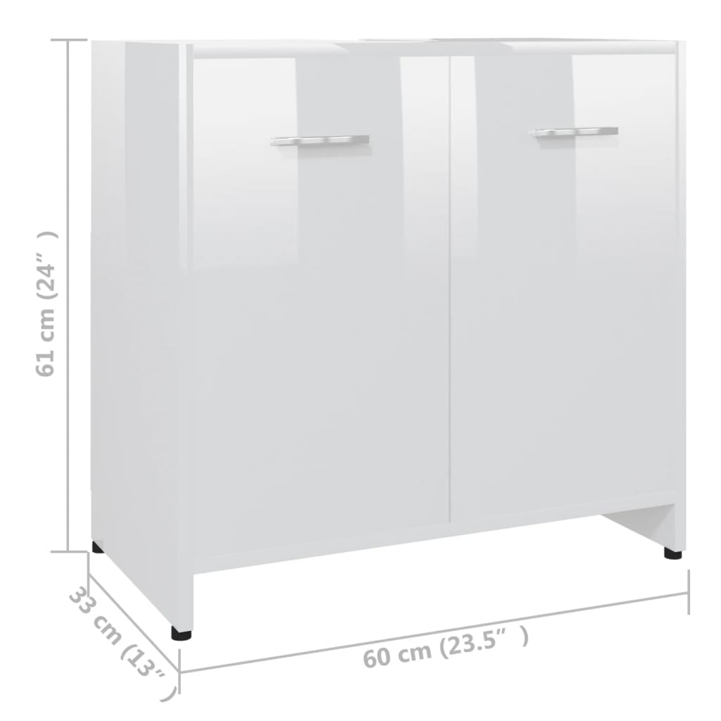 Baderomsskap høyglans hvit 60x33x61 cm sponplate