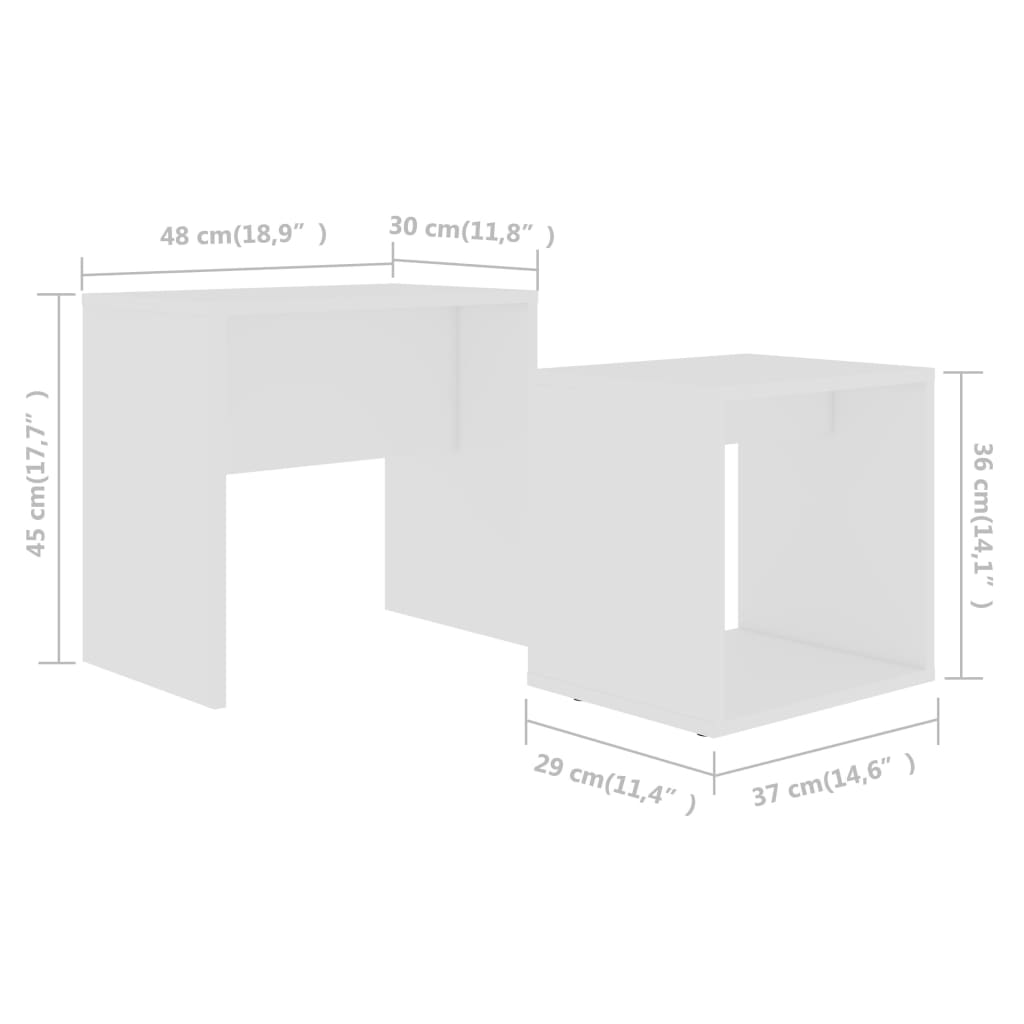 Salongbordsett hvit 48x30x45 cm konstruert tre
