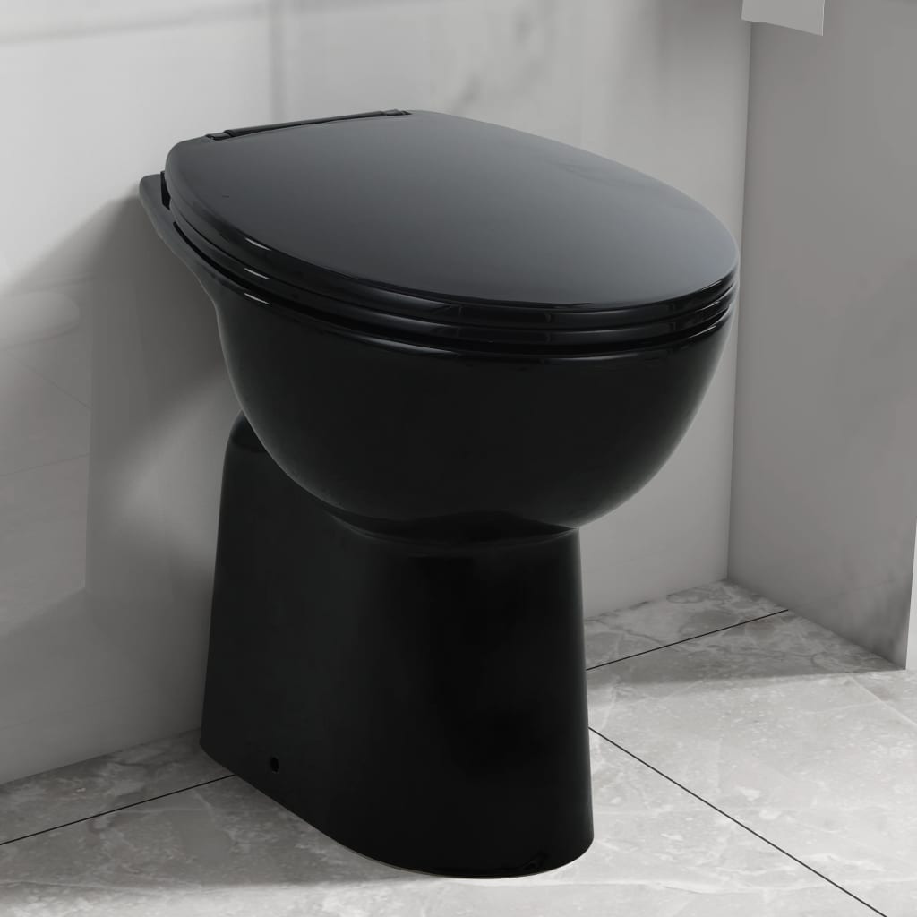 Kantløst toalett 7 cm ekstra høyde Soft Close svart keramikk
