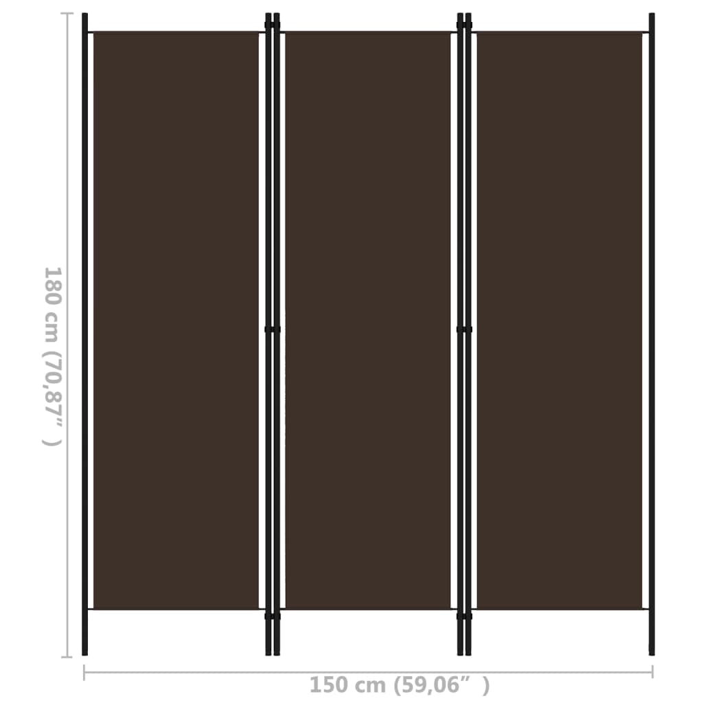 Romdeler 3 paneler brun 150x180 cm