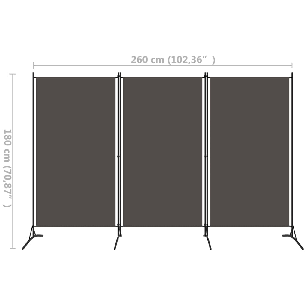 Romdeler 3 paneler antrasitt 260x180 cm