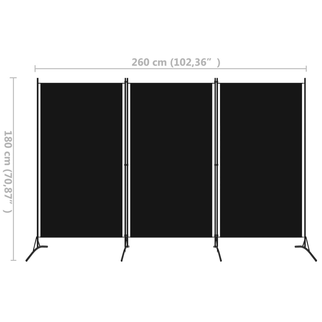 Romdeler 3 paneler svart 260x180 cm