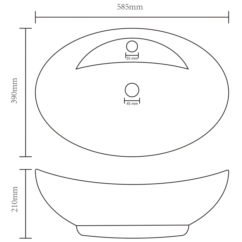 Luksuriøs servant med overløp oval matt hvit 58,5x39cm keramisk