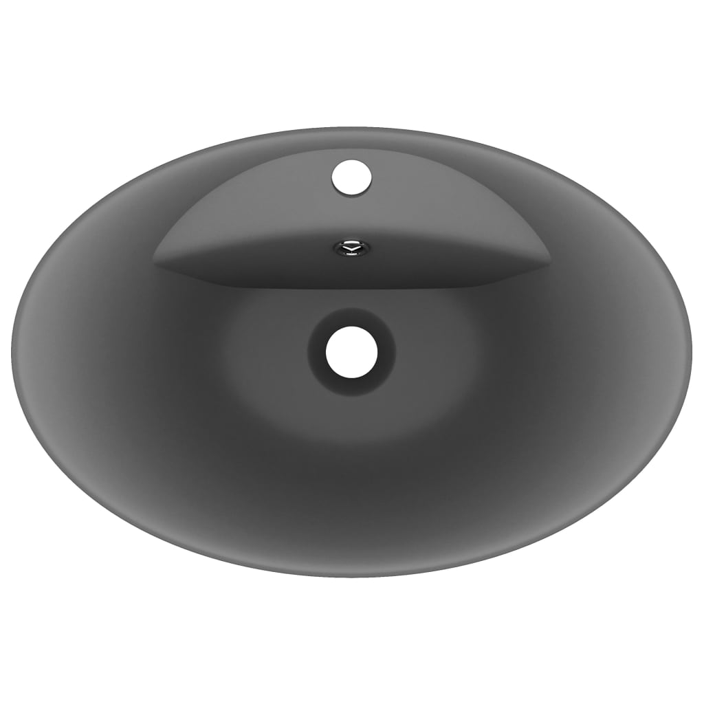 Luksuriøs servant overløp oval matt mørkegrå 58,5x39cm keramisk