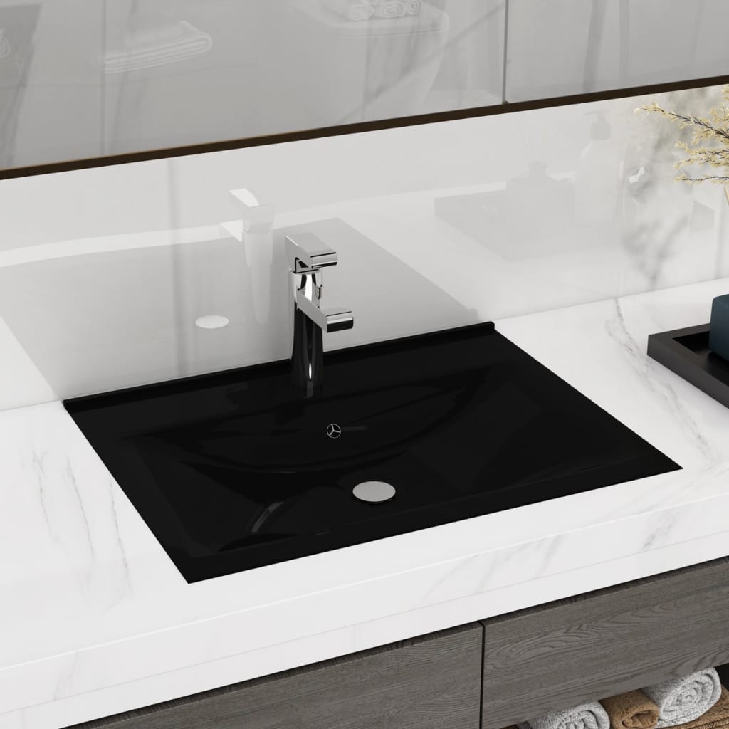 Luksuriøs servant med kranhull matt svart 60x46 cm keramisk